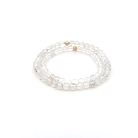 Moonstone & Clear Quartz Gemstone Stretch Bracelet with 14K Gold Accent Bead Han - Picture 4 of 7